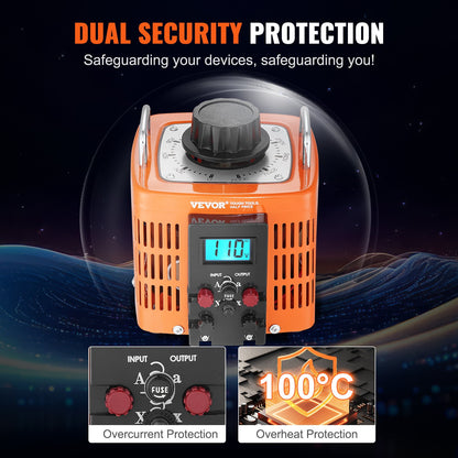 2000VA Auto Variable Voltage Transformer, 6.6 Amp, 230V Input 0-300V Output AC Voltage Regulator, with LCD Display 4 Extra Fuses Thermal Control Switch for Home Industrial Office, CE-Certified