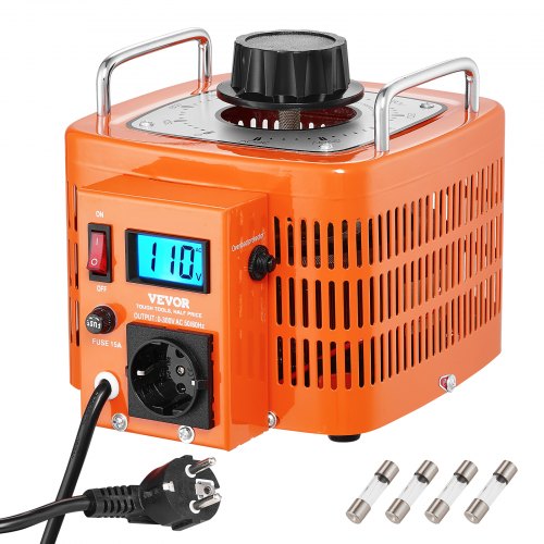 3000VA automatisk variabel spänningstransformator, 10 Amp, 230V ingång 0-300V utgång AC spänningsregulator, med LCD-display 4 extra säkringar termisk kontrollbrytare för hemmakontor, CE-certifierad
