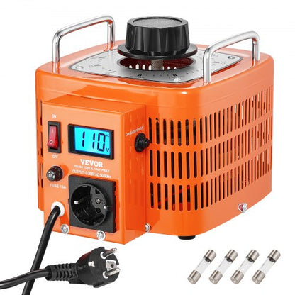 3000VA automatisk variabel spänningstransformator, 10 Amp, 230V ingång 0-300V utgång AC spänningsregulator, med LCD-display 4 extra säkringar termisk kontrollbrytare för hemmakontor, CE-certifierad