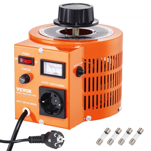 1000VA Auto Variable Voltage Transformer, 3.3 Amp, 230V Input 0-300V Output AC Voltage Regulator Power Supply, with 4 Extra Fuses Thermal Control Switch for Home Industrial Office, CE-Certified
