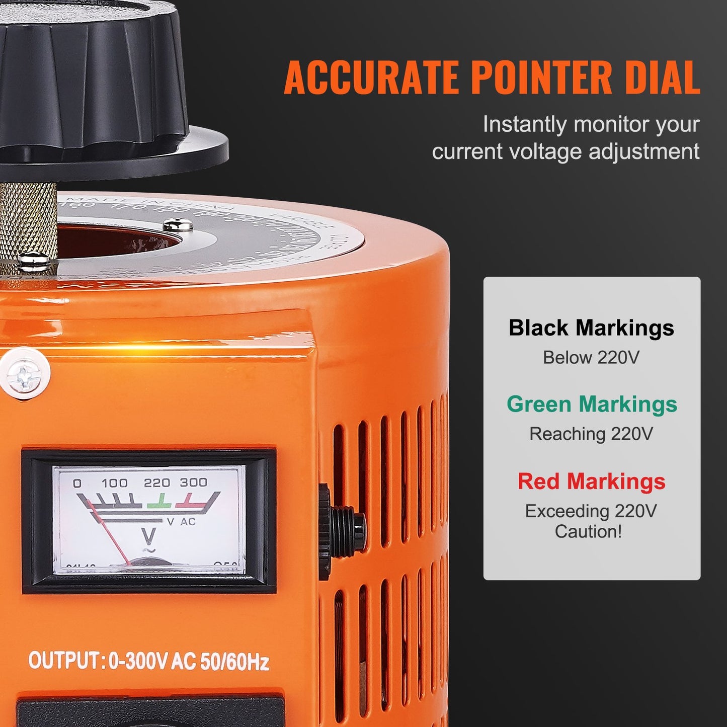 1000VA Auto Variable Voltage Transformer, 3.3 Amp, 230V Input 0-300V Output AC Voltage Regulator Power Supply, with 4 Extra Fuses Thermal Control Switch for Home Industrial Office, CE-Certified