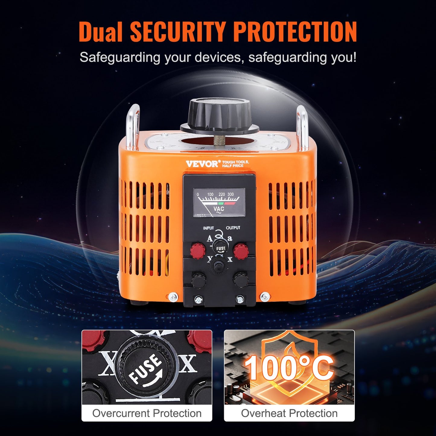 3000VA Auto Variable Voltage Transformer, 10 Amp, 230V Input 0-300V Output AC Voltage Regulator Power Supply, with 4 Extra Fuses Thermal Control Switch for Home Industrial Office, CE-Certified