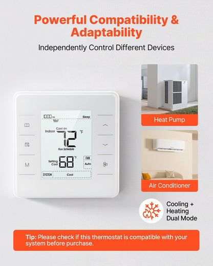 7-Day Programmable Thermostat, Home Thermostats for Heat Pump,Air Conditioner,Underfloor Heating, LED Screen with Backlight & 1Cool+1Heat,Energy-Efficient,Wide Temp Range,White