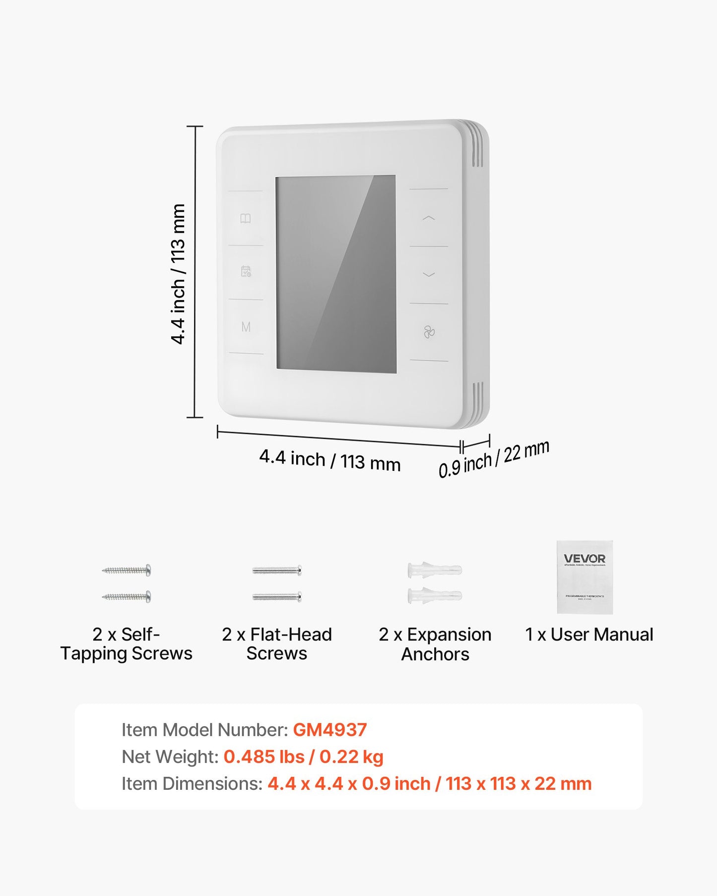 7-dagars programmerbar termostat, hemtermostater för värmepump, luftkonditionering, golvvärme, LED-skärm med bakgrundsbelysning och 1 kyla + 1 värme, energieffektiv, brett temperaturområde, vit
