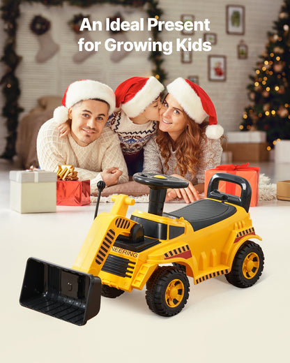 Åkbil för småbarn, åkbil för grävmaskin för småbarn 19 till 36 månader, grävmaskin, bulldozer, grävmaskin, leksak med förvaring under sätet och musik, 25 kg lastkapacitet, gåstol från fot till golv för barn, gul