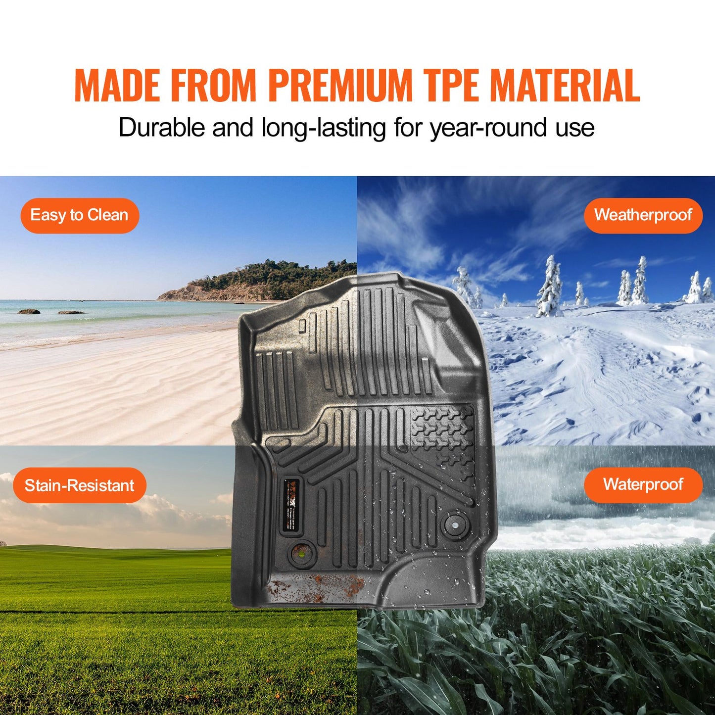 Automotive Floor Mats, Fits for Ford F250 F350 F450 F550 2017-2024 2025 Super Duty Crew Cab Bucket Seat with Under Seat Storage, 3 pcs Front and 2nd Row Liners, Floor Liners for Trucks, Black