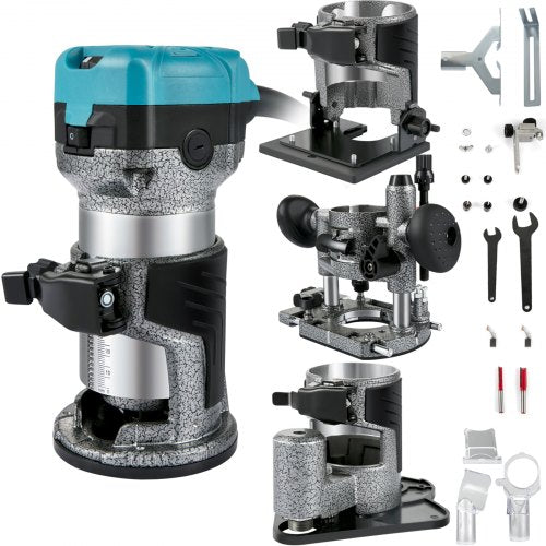 Fräsverktyg, 710W träfräs, Fräs för träbearbetning med 3 fräshylsor, Träfräsverktyg med fast &amp; dyk- &amp; lutnings- &amp; förskjutningsbas, Träbearbetningsfräs med aluminiumskal &amp; variabel roterande