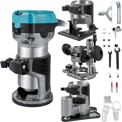 Fräsverktyg, 710W träfräs, Fräs för träbearbetning med 3 fräshylsor, Träfräsverktyg med fast &amp; dyk- &amp; lutnings- &amp; förskjutningsbas, Träbearbetningsfräs med aluminiumskal &amp; variabel roterande