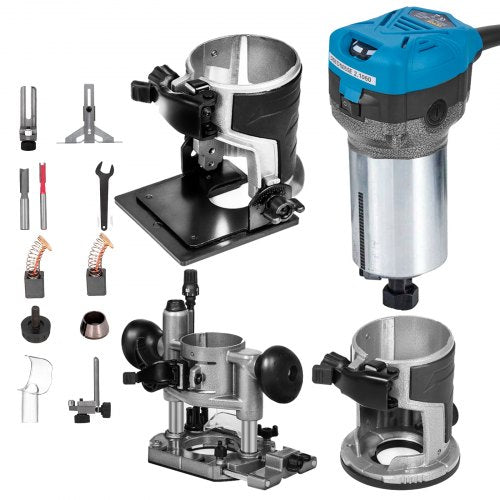 800W Max Torque Variable Speed 30,000RPM Compact Router with Collets 6.4 mm & 9.5 mm 1 x Plunge Base & 1 x Tilt Base 220V