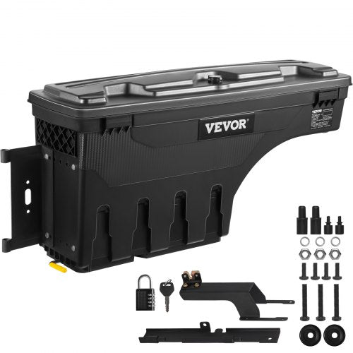 Truck Bed Storage Box, Lockable Swing Case with Password Padlock, 6.6 Gal/25 L ABS Wheel Well Tool Box, Waterproof and Durable, Compatible with Ford F-150 2015-2021, Drivers Side