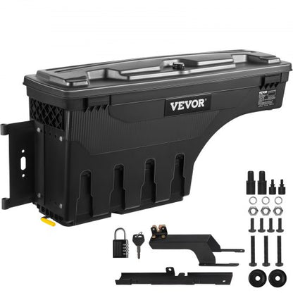 Truck Bed Storage Box, Lockable Swing Case with Password Padlock, 6.6 Gal/25 L ABS Wheel Well Tool Box, Waterproof and Durable, Compatible with Ford F-150 2015-2021, Drivers Side