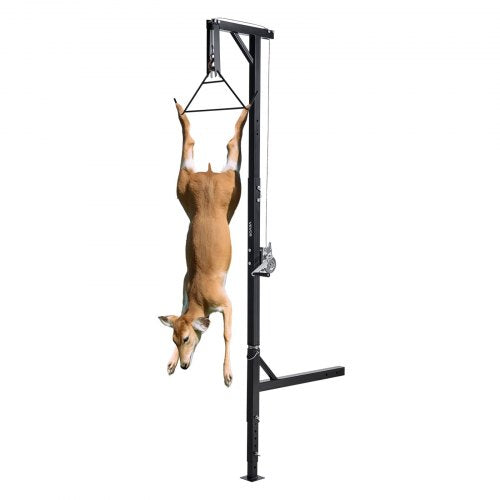Truck Hitch Game Hoist, 500 lbs Load Capacity, Hunting Deer Hoist with 2-inch Receiver, 360-Degree Swivel Shaft & Adjustable Height, Includes Gambrel Winch for Skinning & Cleaning Game