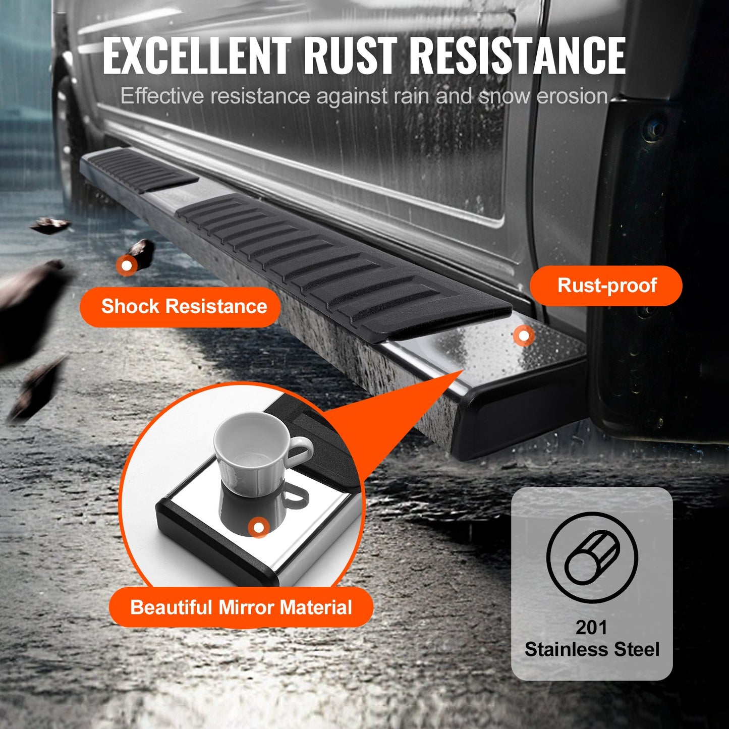 Fotsteg, 6" fotsteg kompatibelt med 2007-2018 Chevy Silverado/GMC Sierra 1500 Crew Cab/2019 2500HD 3500HD 1500 LD, 201 sidostegsnerfs i rostfritt stål, kapacitet 500lbs, 2 stycken