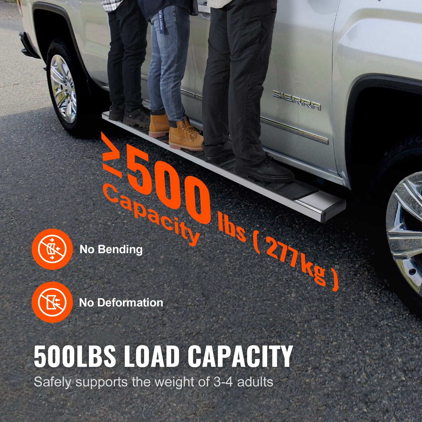 Fotsteg, 6" fotsteg kompatibelt med 2007-2018 Chevy Silverado/GMC Sierra 1500 Crew Cab/2019 2500HD 3500HD 1500 LD, 201 sidostegsnerfs i rostfritt stål, kapacitet 500lbs, 2 stycken