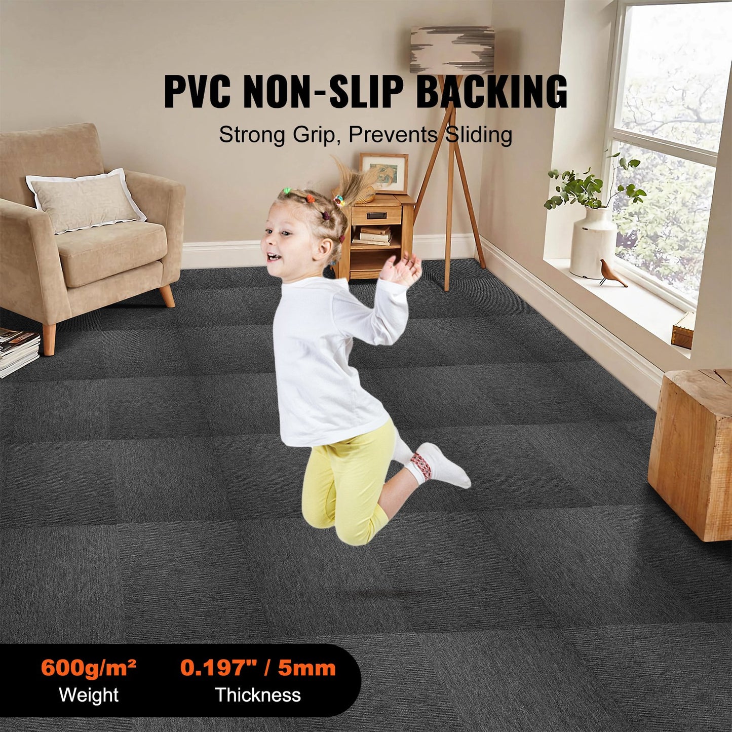 Carpet Tiles Reusable, 20"x 20" Carpet Squares With Padding Attached, Soft Padded Carpet Tiles, Easy Install DIY for Bedroom Living Room Indoor Outdoor (20 Tiles, Dark Gray)