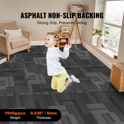 Carpet Tiles Reusable, 24"x 24"Carpet Squares With Padding Attached, Soft Padded Carpet Tiles, Easy Install DIY for Bedroom Living Room (24Tiles, Mixed Gray)