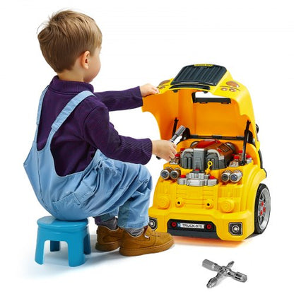 Engine Toy, 60 Pieces, Kids Mechanic Car Repair Set with Removable Parts, Lights and Sounds, Steering Wheel and Horn, Kids Mechanic Workshop Set for Toddler Ages 3 Years and Up, Yellow