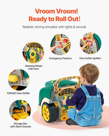 Engine Toy, 60 Pieces, Kids Mechanic Car Repair Set with Removable Parts, Lights and Sounds, Steering Wheel and Horn, Kids Mechanic Workshop Set for Toddler Ages 3 Years and Up, Green