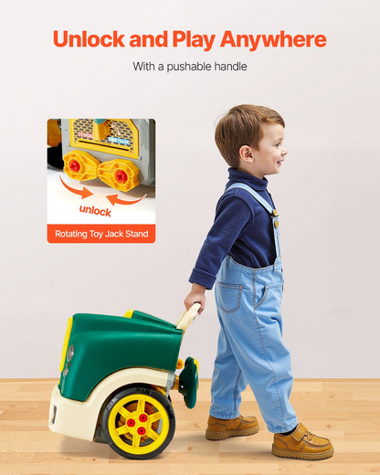 Engine Toy, 60 Pieces, Kids Mechanic Car Repair Set with Removable Parts, Lights and Sounds, Steering Wheel and Horn, Kids Mechanic Workshop Set for Toddler Ages 3 Years and Up, Green