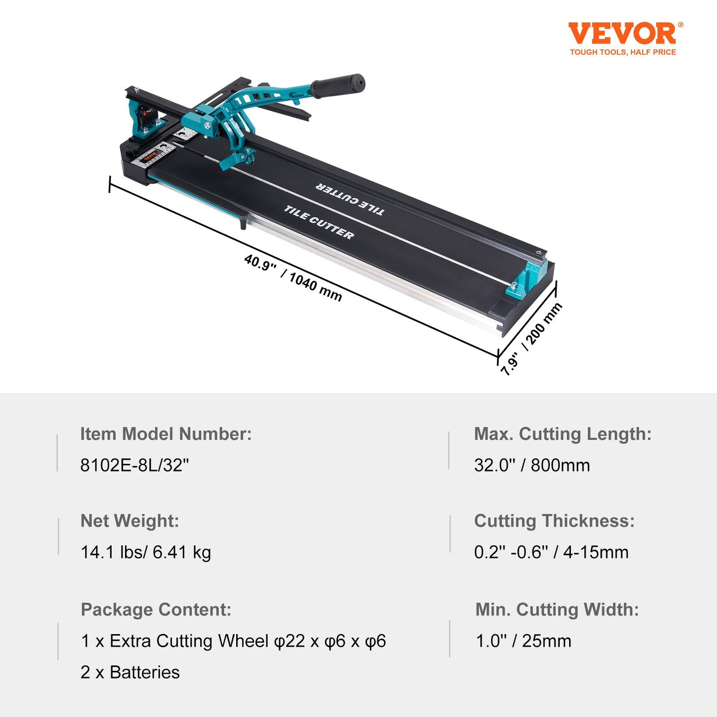 Manual Tile Cutter, 800mm, Porcelain Ceramic Tile Cutter with Tungsten Carbide Cutting Wheel, Infrared Positioning, Anti-Skid Feet, Durable Rails for professional installers or beginners
