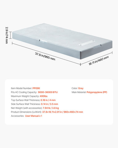 Mini-splitplatta, för kanalfria luftkonditioneringsvärmepumpsystem på 9000-36000 BTU, 960x460x74 mm plastutomhuskondensorutrustning, vibrationsdämpande dynor för värmepumpsystem, maxbelastning 181 kg