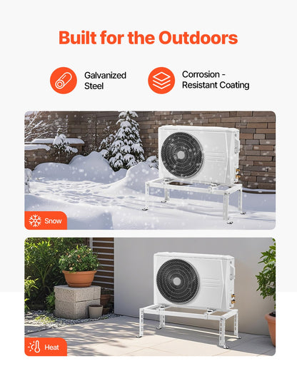 Mini Split Ground Stand, Adjustable Anti-Vibration Mini Split Stand for 9000-24000 BTU Ductless Air Conditioner Heat Pump, Heavy Duty AC Base Bracket Floor Mount w/ 250kg Max. Load Capacity