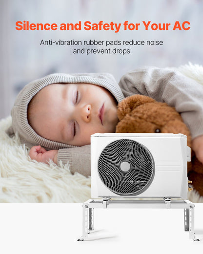 Mini Split Ground Stand, Adjustable Anti-Vibration Mini Split Stand for 9000-24000 BTU Ductless Air Conditioner Heat Pump, Heavy Duty AC Base Bracket Floor Mount w/ 250kg Max. Load Capacity