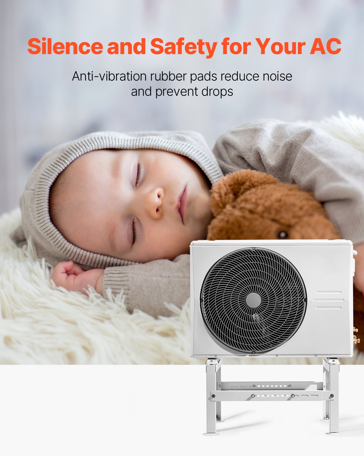 Mini Split Ground Stand, Adjustable Anti-Vibration Mini Split Stand for 9000-60000 BTU Ductless Air Conditioner Heat Pump, Heavy Duty AC Base Bracket Floor Mount w/ 350kg Max. Load Capacity