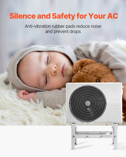 Mini Split Ground Stand, Adjustable Anti-Vibration Mini Split Stand for 9000-60000 BTU Ductless Air Conditioner Heat Pump, Heavy Duty AC Base Bracket Floor Mount w/ 350kg Max. Load Capacity