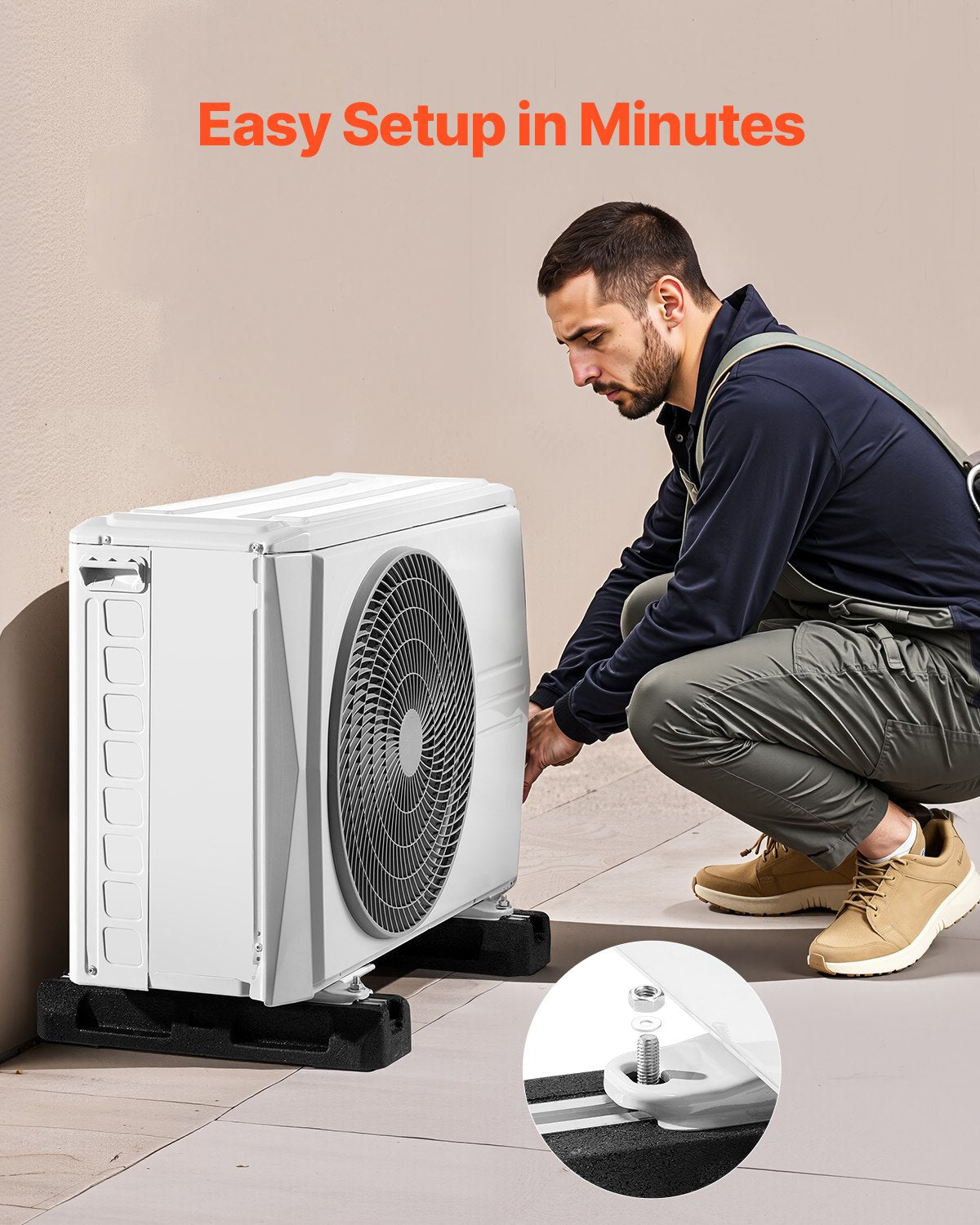 Golvmonteringssats för minisplit-luftkonditioneringssystem, golvmonterad markplatta för 9000-36000 BTU AC-värmepumpsystem, kraftiga antivibrationsdynor i gummi, maxbelastning 1000 kg