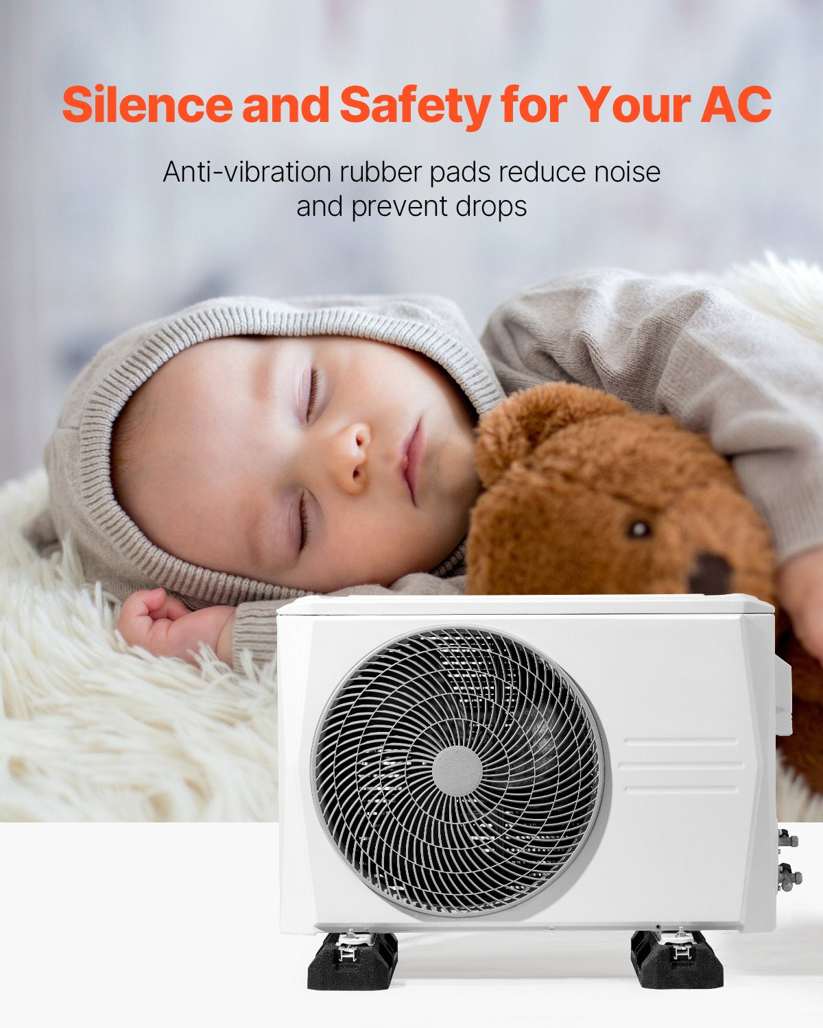 Golvmonteringssats för minisplit-luftkonditioneringssystem, golvmonterad markplatta för 9000-36000 BTU AC-värmepumpsystem, kraftiga antivibrationsdynor i gummi, maxbelastning 1000 kg