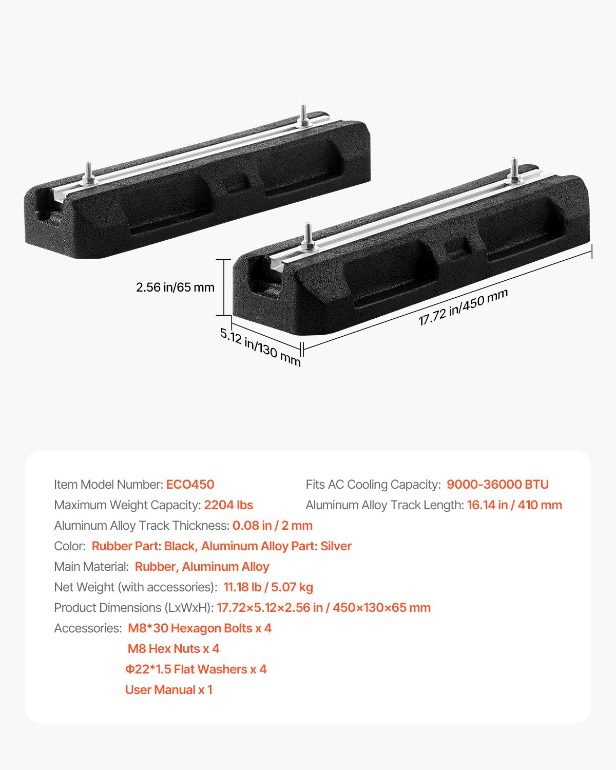 Golvmonteringssats för minisplit-luftkonditioneringssystem, golvmonterad markplatta för 9000-36000 BTU AC-värmepumpsystem, kraftiga antivibrationsdynor i gummi, maxbelastning 1000 kg