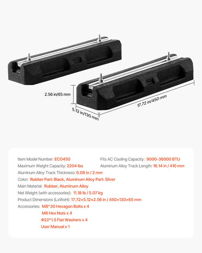 Golvmonteringssats för minisplit-luftkonditioneringssystem, golvmonterad markplatta för 9000-36000 BTU AC-värmepumpsystem, kraftiga antivibrationsdynor i gummi, maxbelastning 1000 kg