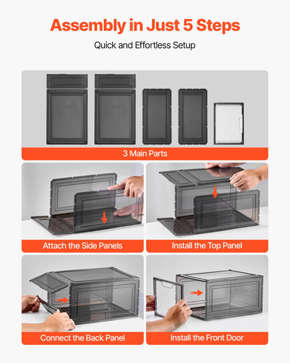 Skoförvaringslådor, 9-pack genomskinliga stapelbara skokartonger med magnetisk dörr, passar upp till US-storlek 13, plastbehållare för sneakers för höga klackar, stövlar och hattar, transparent svart