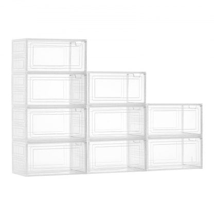 Shoe Storage Boxes, 9 Pack Clear Stackable Shoe Boxes Storage Organizers with Magnetic Door, Fit up to US Size 13, Plastic Sneaker Containers for High Heels, Boots, and Hats, Transparent White