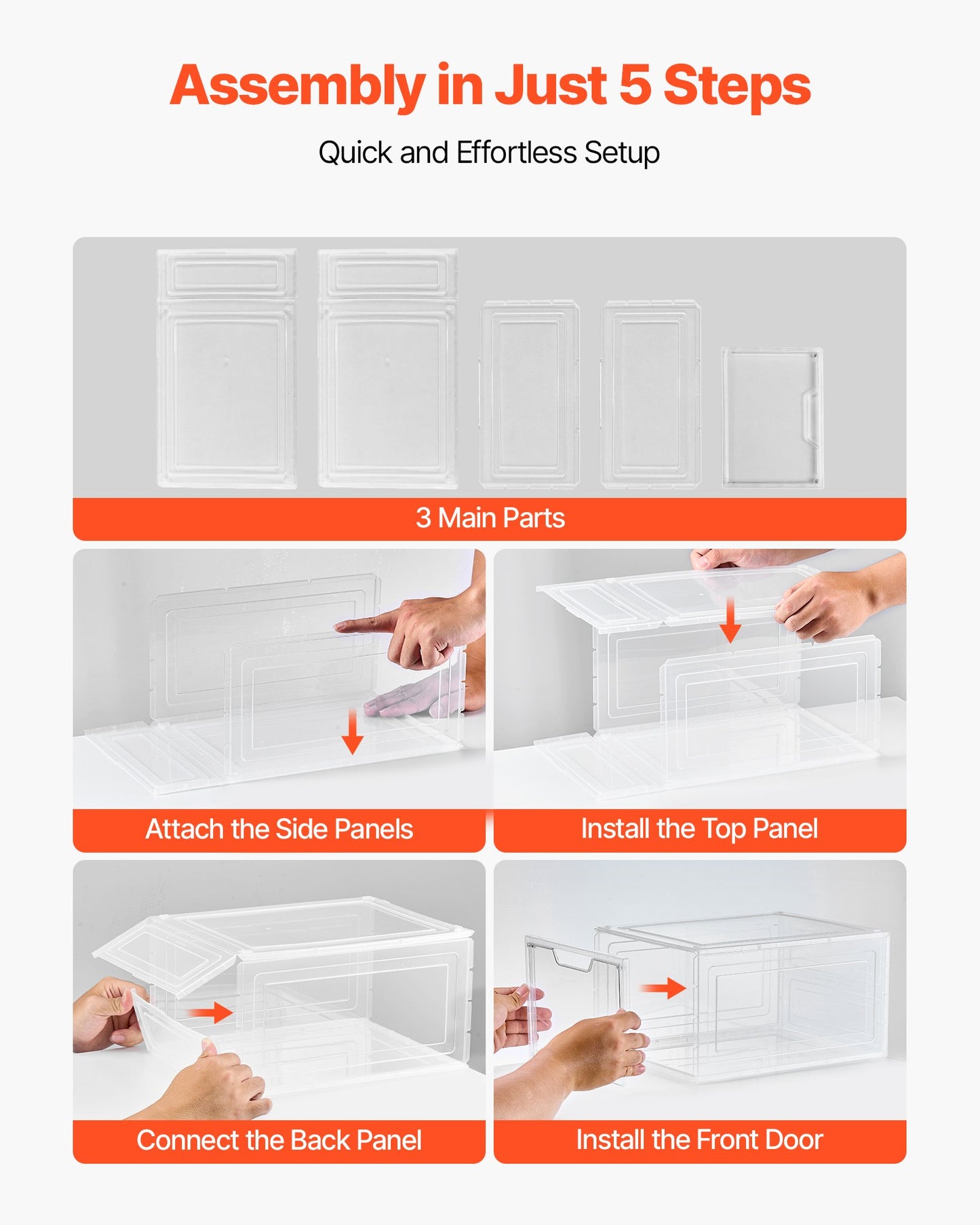 Shoe Storage Boxes, 9 Pack Clear Stackable Shoe Boxes Storage Organizers with Magnetic Door, Fit up to US Size 13, Plastic Sneaker Containers for High Heels, Boots, and Hats, Transparent White