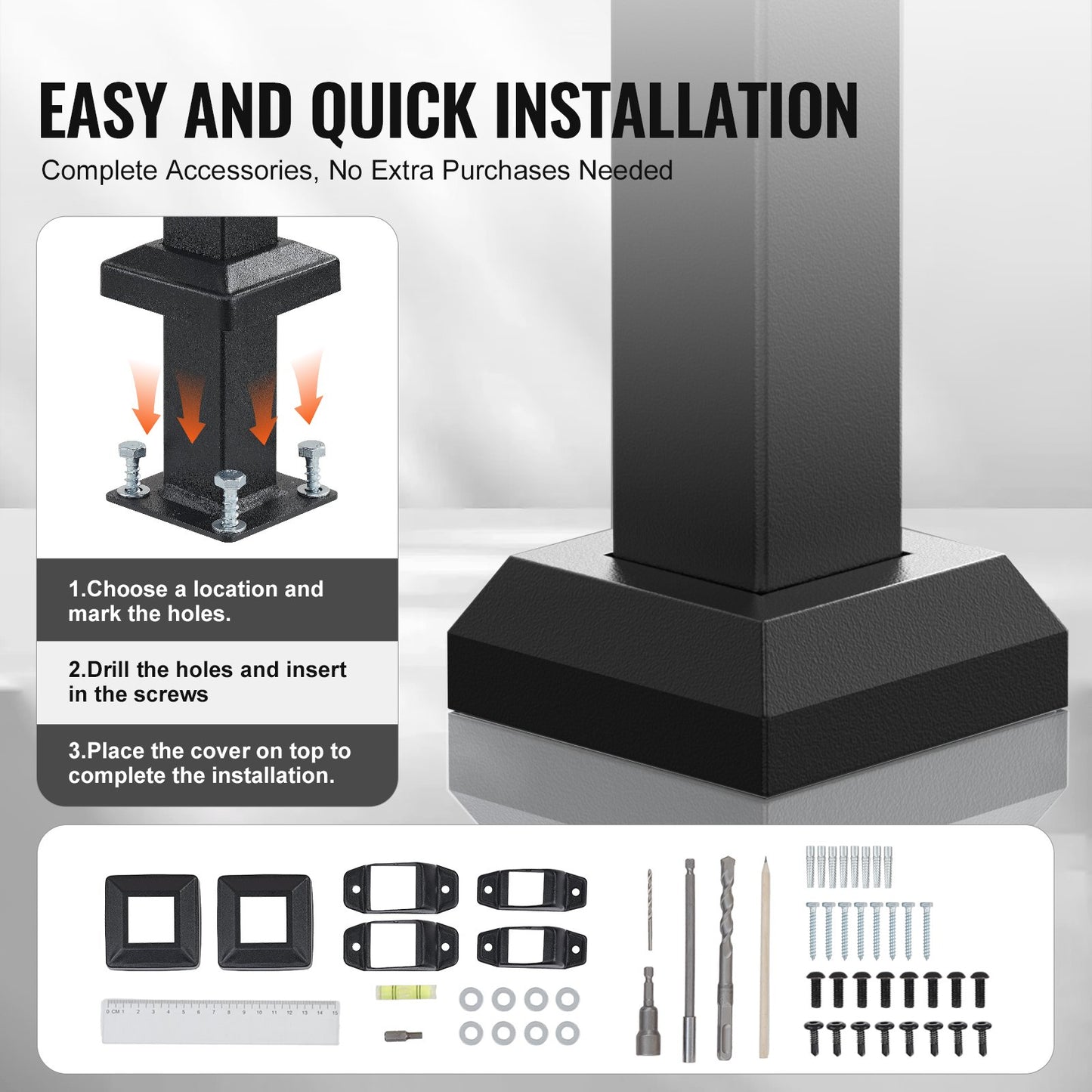 Handrails for Outdoor Steps, 2-3 Step Stair Hand Rail & Indoor Railing Kit, Railings for Outside Steps with Installation Kit, Hand Rails for Seniors,Porch Railing & Deck Hand Rail, Black