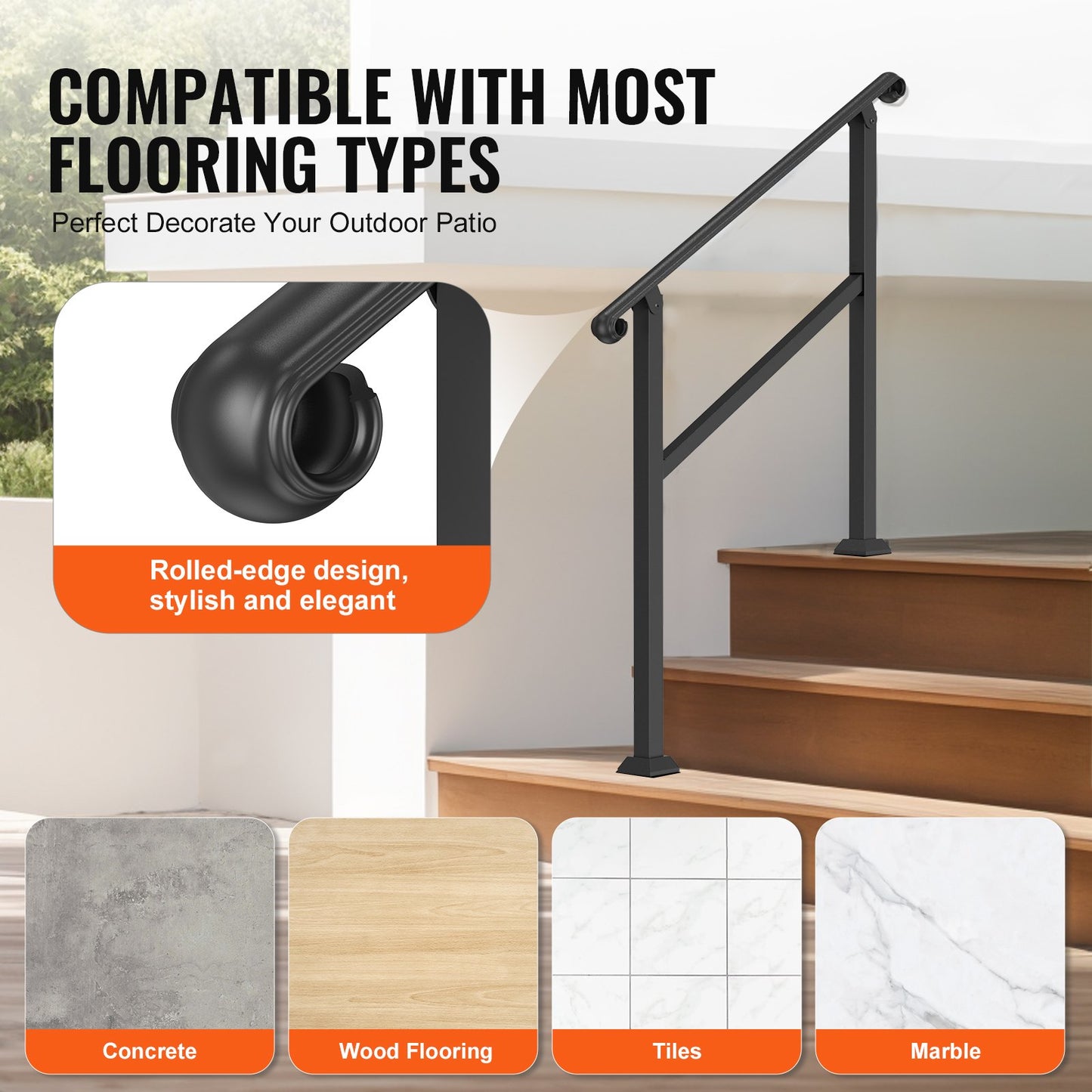 Handrails for Outdoor Steps, 2-3 Step Stair Hand Rail & Indoor Railing Kit, Railings for Outside Steps with Installation Kit, Hand Rails for Seniors,Porch Railing & Deck Hand Rail, Black