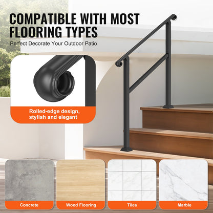 Handrails for Outdoor Steps, 2-3 Step Stair Hand Rail & Indoor Railing Kit, Railings for Outside Steps with Installation Kit, Hand Rails for Seniors,Porch Railing & Deck Hand Rail, Black