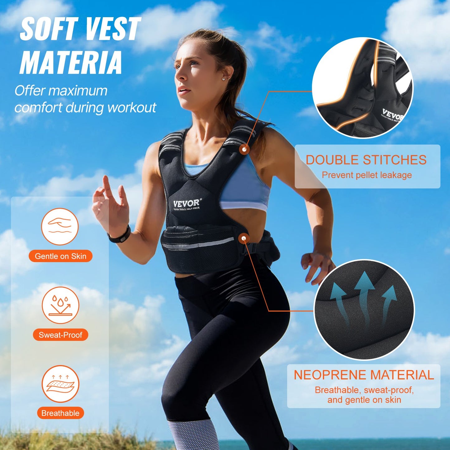 Adjustable Weighted Vest, 11-20lb Weight Vest with 6 Ironsand Weights and Reflective Stripe, Body Weight Vest Exercise Set for Men Women, Workout Equipment for Strength Training Running Jogging