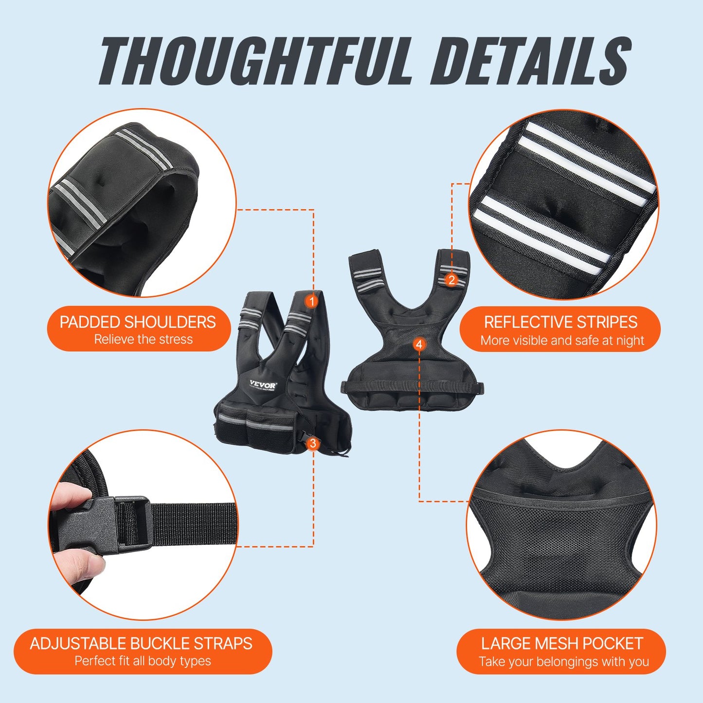 Adjustable Weighted Vest, 11-20lb Weight Vest with 6 Ironsand Weights and Reflective Stripe, Body Weight Vest Exercise Set for Men Women, Workout Equipment for Strength Training Running Jogging
