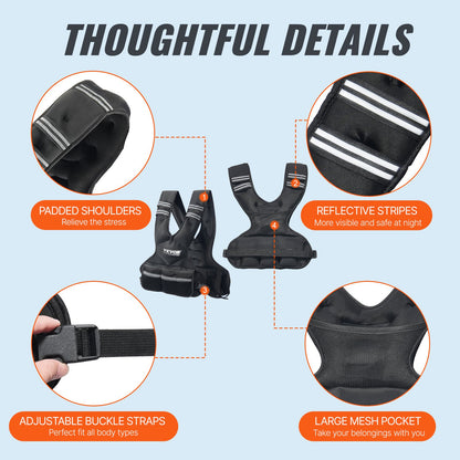 Adjustable Weighted Vest, 11-20lb Weight Vest with 6 Ironsand Weights and Reflective Stripe, Body Weight Vest Exercise Set for Men Women, Workout Equipment for Strength Training Running Jogging