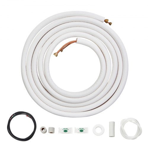 7620mm Mini Split Line Set, 6.4 & 9.5 O.D Copper Pipes Tubing and Triple-Layer Insulation, for Air Conditioning or Heating Pump Equipment & HVAC with Rich Accessories (27ft Connection Cable)