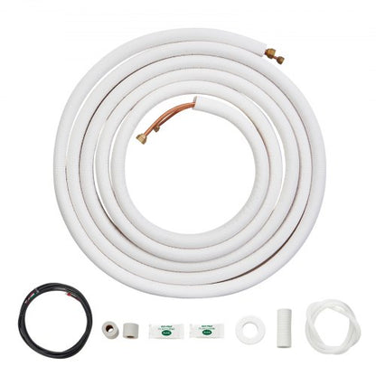7620mm Mini Split Line Set, 6.4 & 9.5 O.D Copper Pipes Tubing and Triple-Layer Insulation, for Air Conditioning or Heating Pump Equipment & HVAC with Rich Accessories (27ft Connection Cable)