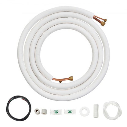 4876.8mm Mini Split Line Set, 6.4 & 12.7mm O.D Copper Pipes Tubing and Triple-Layer Insulation, for Air Conditioning or Heating Pump Equipment & HVAC with Rich Accessories (18ft Connection Cable