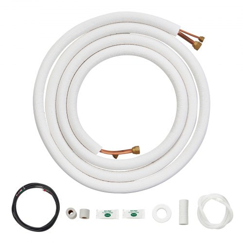 4876.8mm Mini Split Line Set, 6.4 & 12.7mm O.D Copper Pipes Tubing and Triple-Layer Insulation, for Air Conditioning or Heating Pump Equipment & HVAC with Rich Accessories (18ft Connection Cable