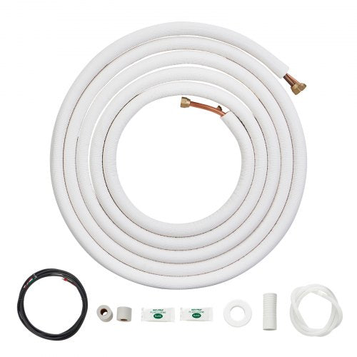 25FT Mini Split Line Set, 6.4 & 12.7mm O.D Copper Pipes Tubing and Triple-Layer Insulation, for Air Conditioning or Heating Pump Equipment & HVAC with Rich Accessories (27ft Connection Cable)