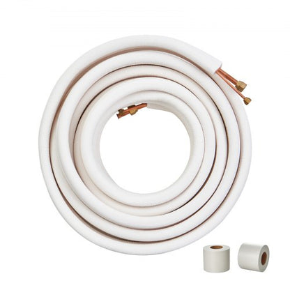 15240mm Mini Split Line Set, 6.4 & 12.7mm O.D Copper Pipes Tubing and Triple-Layer Insulation, for Mini Split Air Conditioning Refrigerant or Heating Pump Equipment & HVAC with Wrapping Strips.