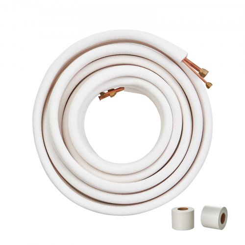 15240mm Mini Split Line Set, 6.4 & 12.7mm O.D Copper Pipes Tubing and Triple-Layer Insulation, for Mini Split Air Conditioning Refrigerant or Heating Pump Equipment & HVAC with Wrapping Strips.