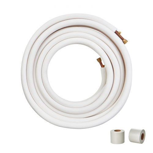 15240mm Mini Split Line Set, 9.5 & 15.9mm O.D Copper Pipes Tubing and Triple-Layer Insulation, for Mini Split Air Conditioning Refrigerant or Heating Pump Equipment & HVAC with Wrapping Strips.